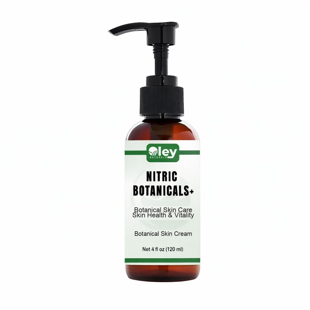 Pump bottle of Oley Naturals Nitric Botanicals botanical skin cream, 4 oz